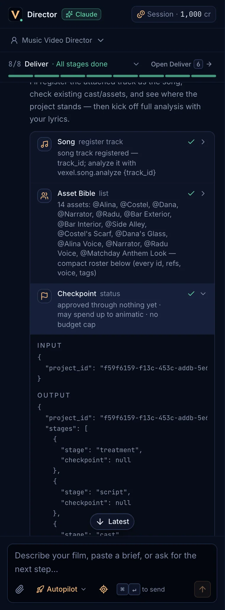 An expanded tool-call card showing its input and output
