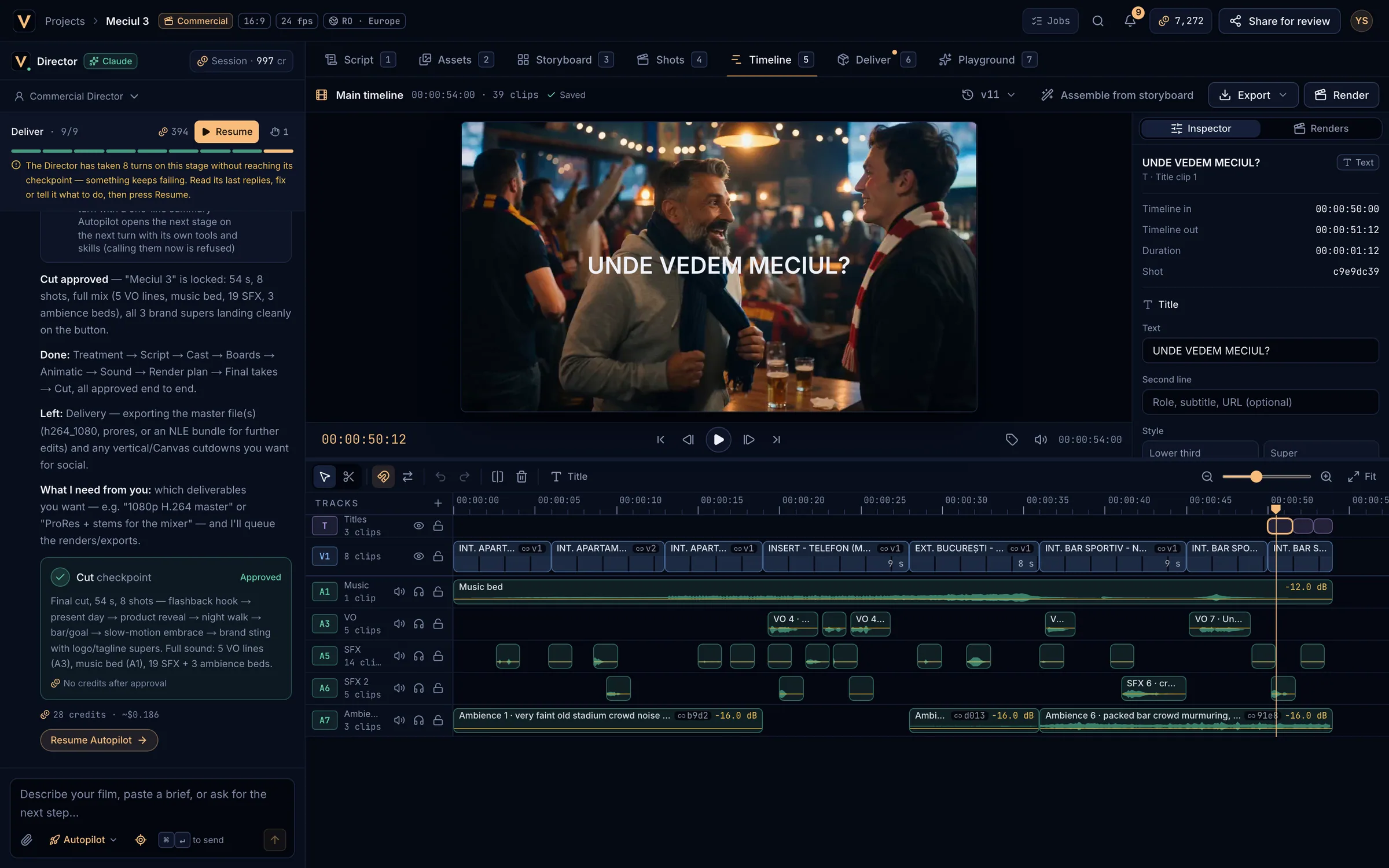 The Inspector showing a selected title clip