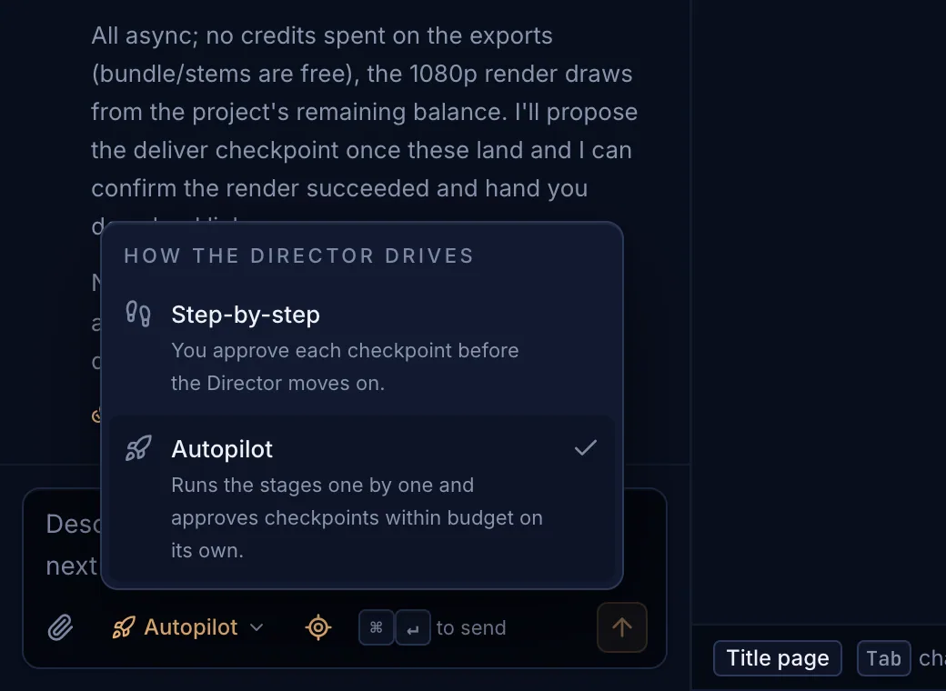 The drive mode menu with Step-by-step and Autopilot