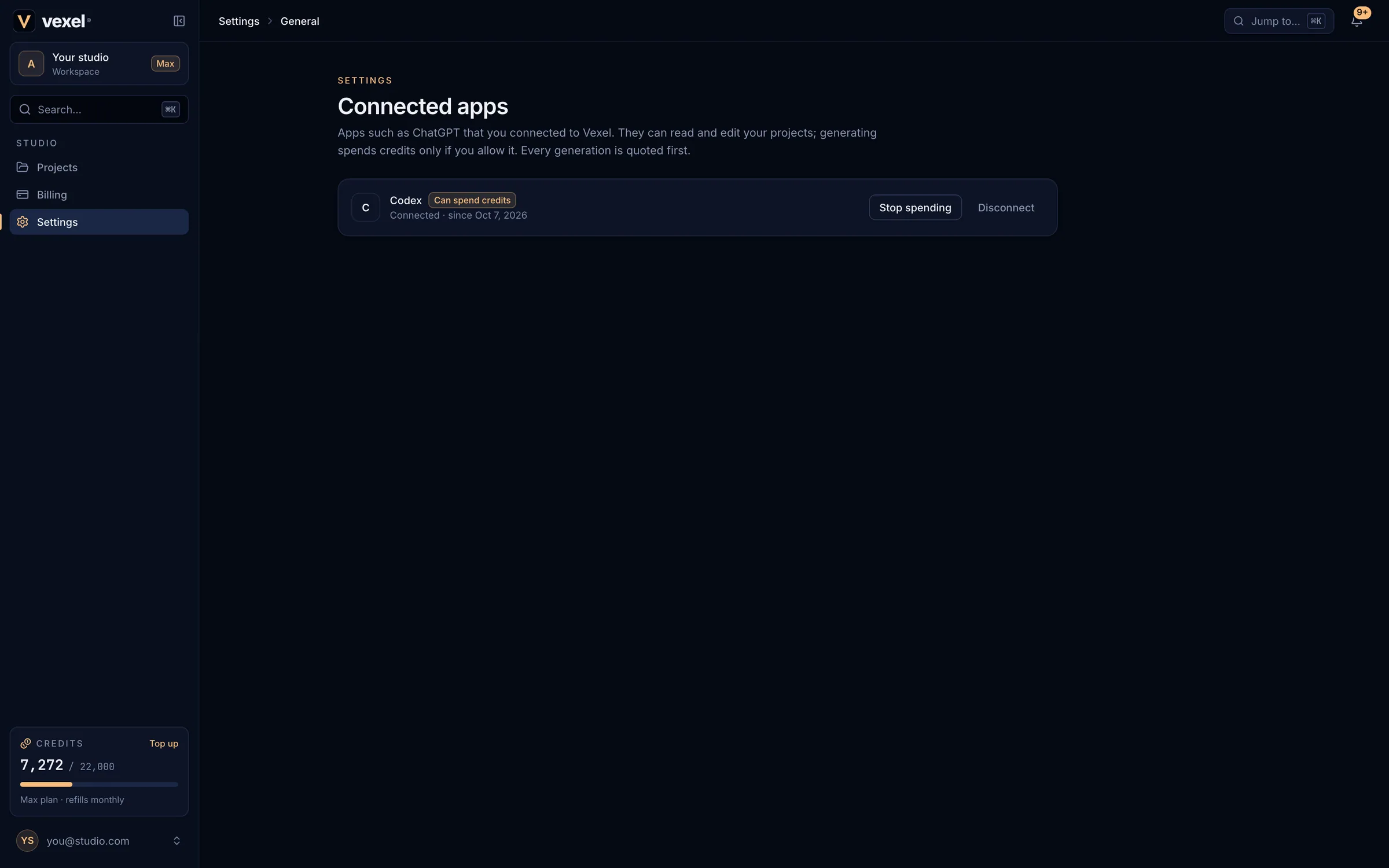 The Connected apps page