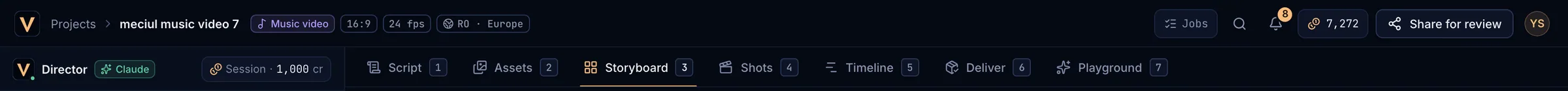 The project header bar with chips and buttons